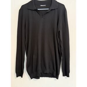 RNT23 Ron Tomson Mens Black Sweater Polo Pullover LARGE - Viscose
